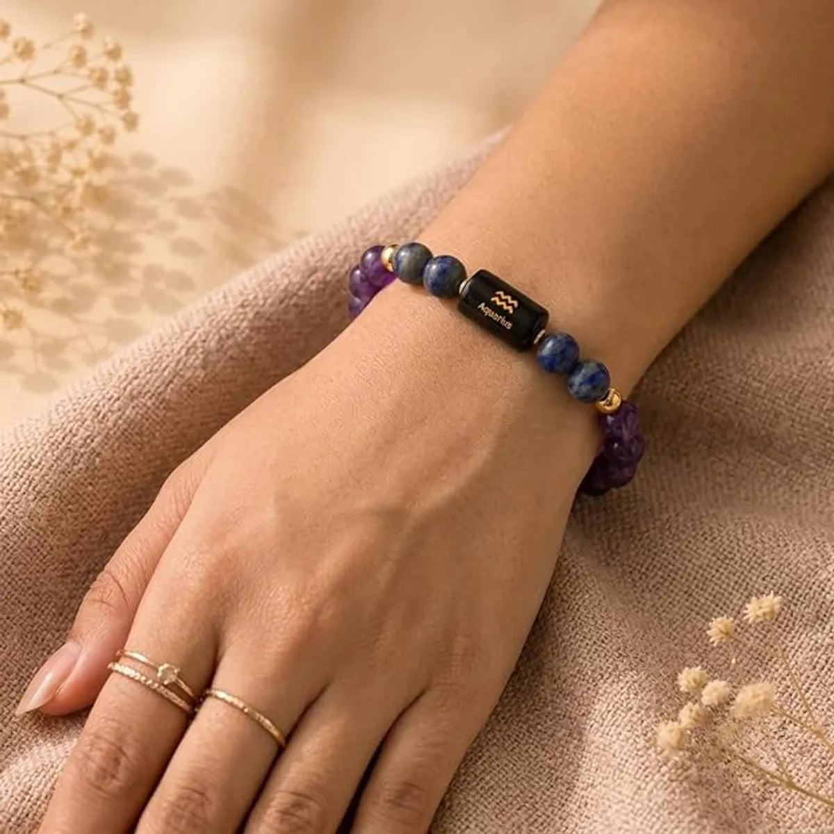 Black Onyx Zodiac Band – Aquarius (कुंभ राशि) Zodiac Bracelet