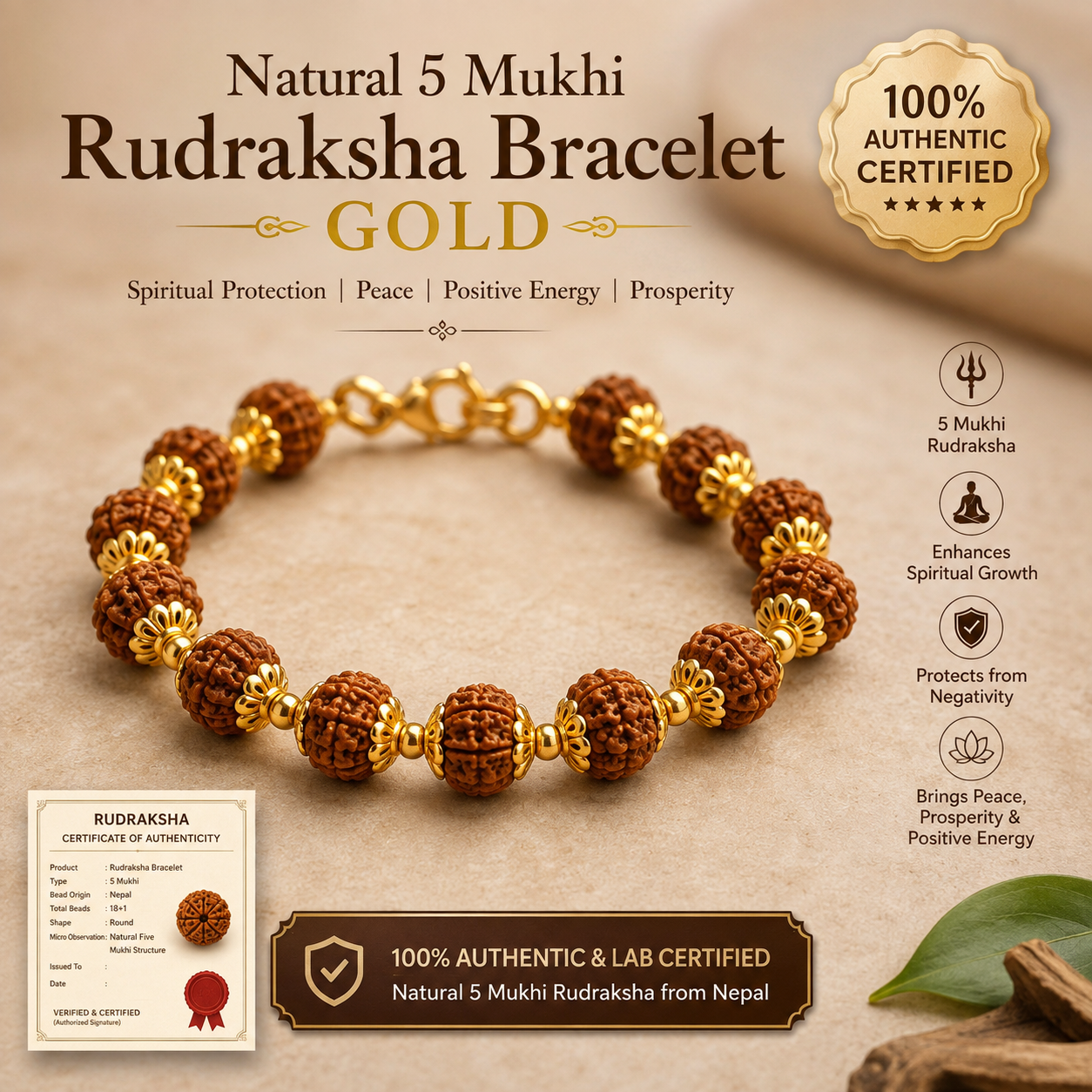Natural 5 Mukhi Rudraksha Bracelet 100% Authentic