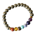 7 Chakra Pyrite metallic bead bracelet with colorful chakra stones